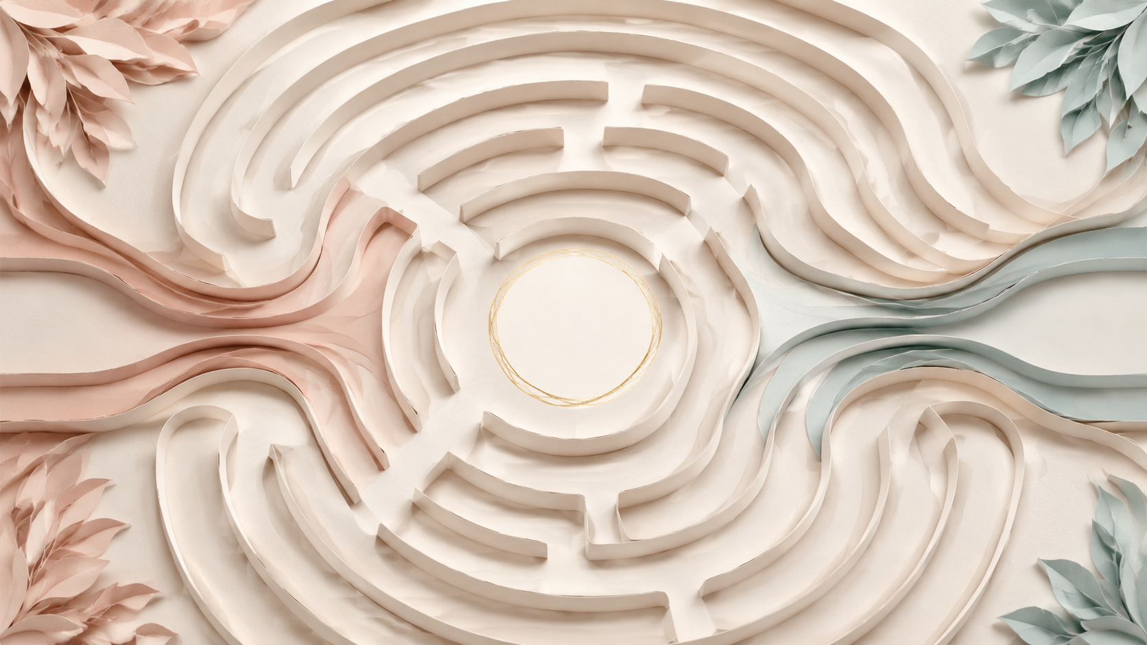 Two white figures following different paths through a cream-coloured maze.