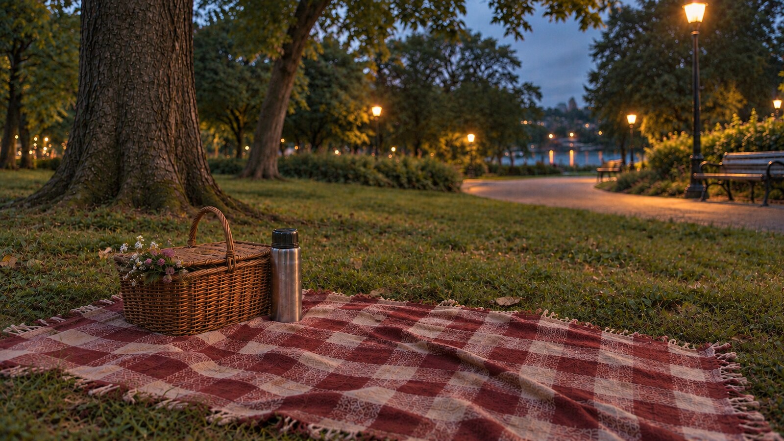 Quiet Park Picnic at Blue Hour