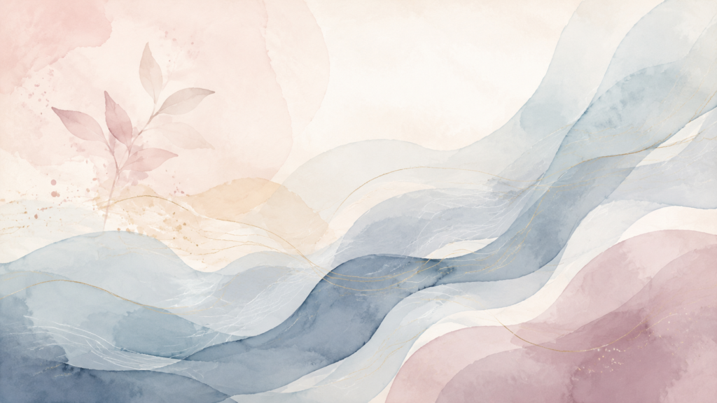 Soft blue and blush watercolour illustration.